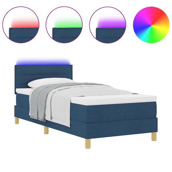 vidaXL Cama Box Spring LED com colch&atilde;o Azul 80 x 200 cm tecido