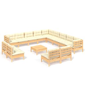 vidaXL 14 pcs conjunto lounge jardim c/ almofad&otilde;es creme pinho maci&ccedil;o