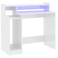 vidaXL Secretária c/ LED 97x45x90cm derivados madeira branco brilhante