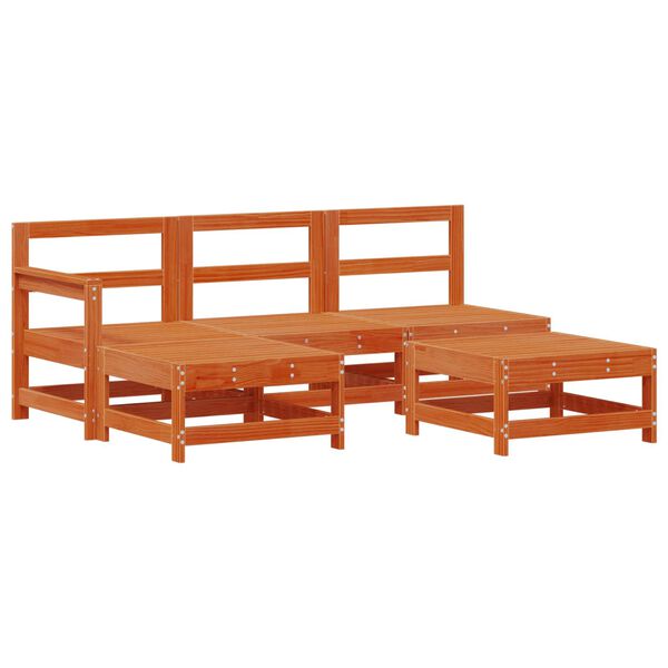 vidaXL Conjunto de Lounge de Jardim 5 pcs Castanho Cera