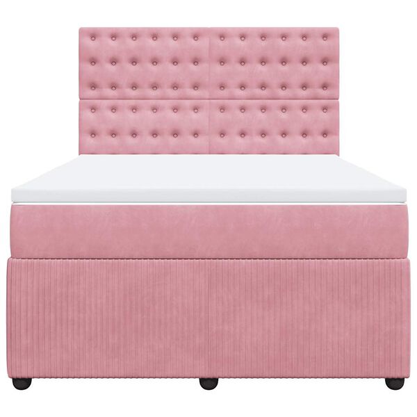 vidaXL Cama com molas/colch&atilde;o 140x190 cm veludo rosa