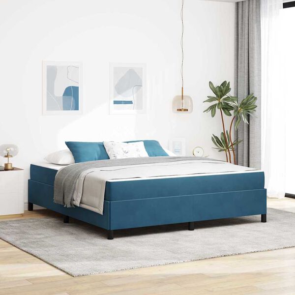 vidaXL Estrutura da Cama com colch&atilde;o Azul Escuro 180 x 200 cm tecido