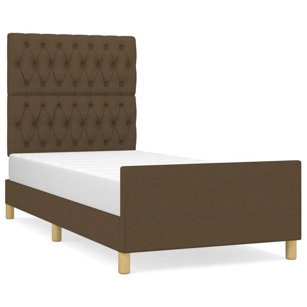 vidaXL Estrutura de cama sem colch&atilde;o 90x200 cm tecido castanho-escuro