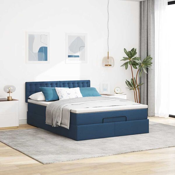 vidaXL Cama otomana com colch&atilde;o 140x190 cm tecido azul