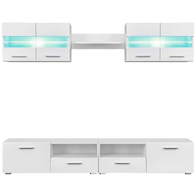 vidaXL Conj. unidades de parede p/ TV luzes LED 5 pcs branco brilhante