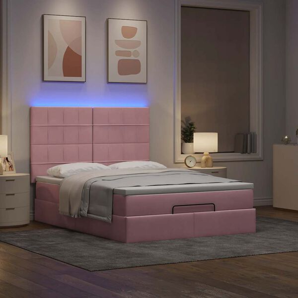 vidaXL Estrutura de cama otomana com colch&otilde;es 140x200 cm veludo rosa