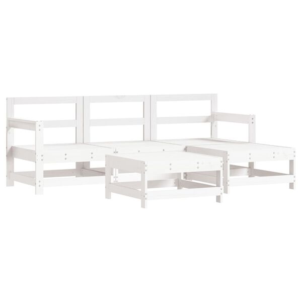 vidaXL 5pcs conjunto lounge jardim c/ almofadões madeira maciça branco