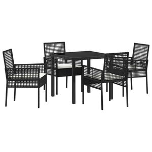 vidaXL Conjunto de Jantar para Jardim com almofada 5 pcs Preto vime PE