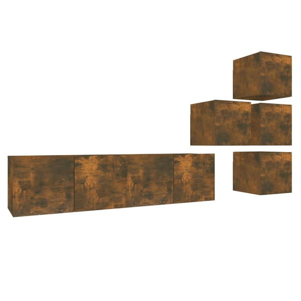 vidaXL Conjunto m&oacute;veis de TV 6 pcs madeira processada carvalho fumado