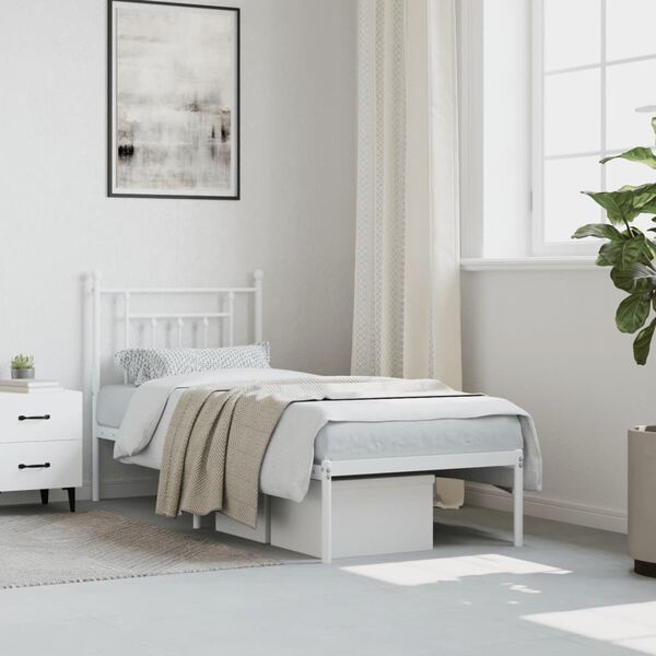 vidaXL Estrutura de cama sem colch&atilde;o com cabeceira 75x190 cm branco