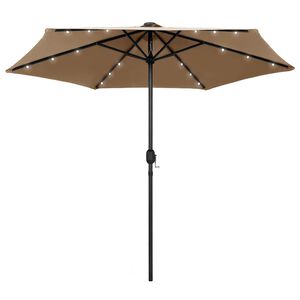 vidaXL Guarda-sol c/ luzes LED/poste alum&iacute;nio 270 cm cinza-acastanhado