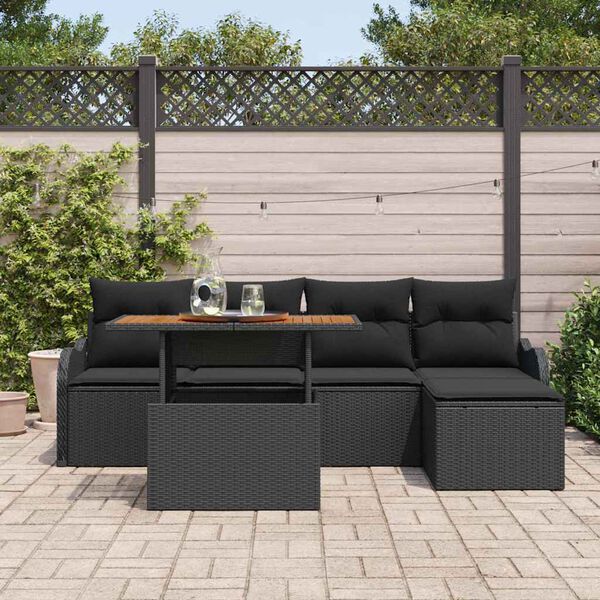 vidaXL Conjunto de Sofá de Jardim com almofada 6 pcs Preto