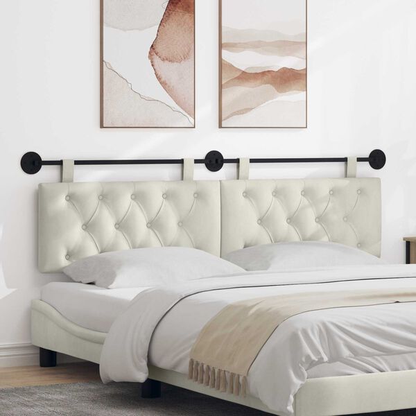 vidaXL Cabeceira Suspensa Creme 190 x 55 x 7 cm Veludo