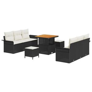 vidaXL Conjunto de Sof&aacute; de Jardim com almofada 9 pcs Preto e Creme