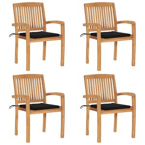 vidaXL Cadeiras de jardim empih&aacute;veis c/ almofad&otilde;es 4 pcs teca maci&ccedil;a