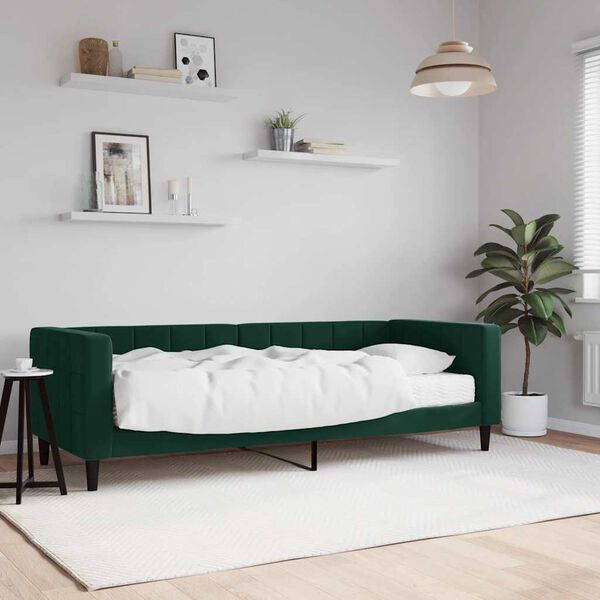 vidaXL Sof&aacute;-cama com colch&atilde;o 80x200 cm veludo verde-escuro