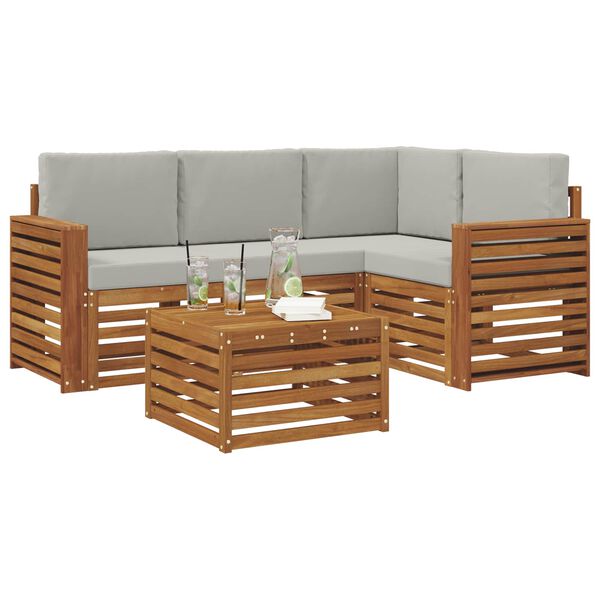 vidaXL Conjuntos de m&oacute;veis com almofada 5 pcs Cinza Natural e Claro