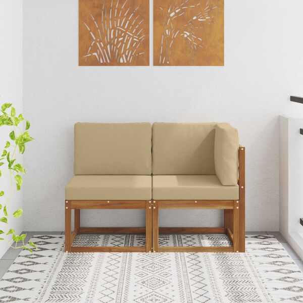 vidaXL Sof&aacute; M&eacute;dio e de Canto para Exterior 2 Pe&ccedil;a Natural e Bege