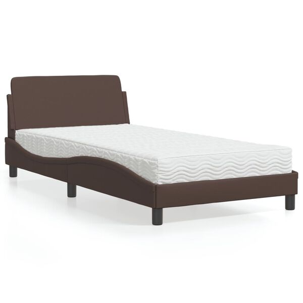 vidaXL Cama com colch&atilde;o Dover 100x200 cm couro artificial castanho
