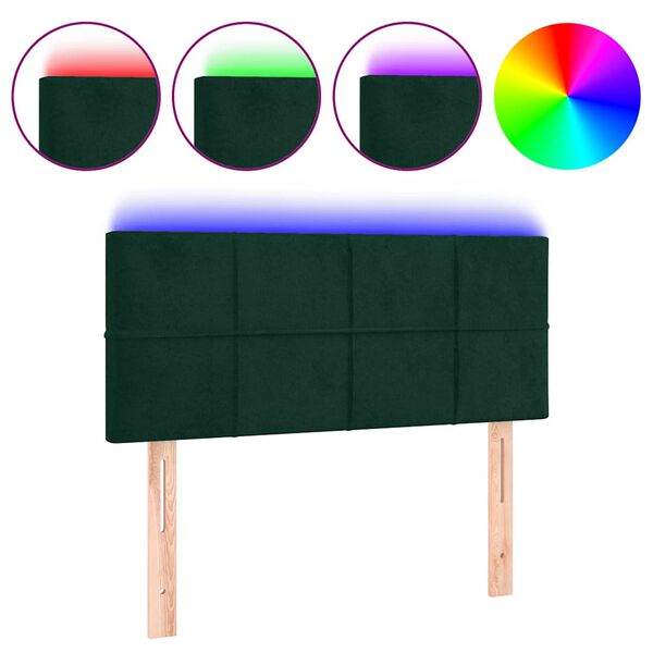 vidaXL Cabeceira de cama c/ luzes LED veludo 80x5x78/88cm verde-escuro