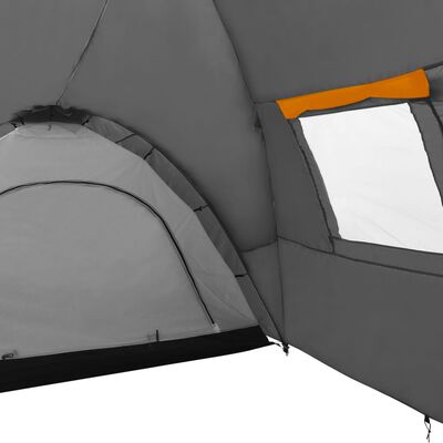vidaXL Tenda iglu de campismo 650x240x190 cm 8 pessoas cinza e laranja