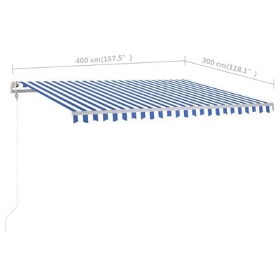 vidaXL Toldo retrátil manual com postes 4x3 m azul e branco