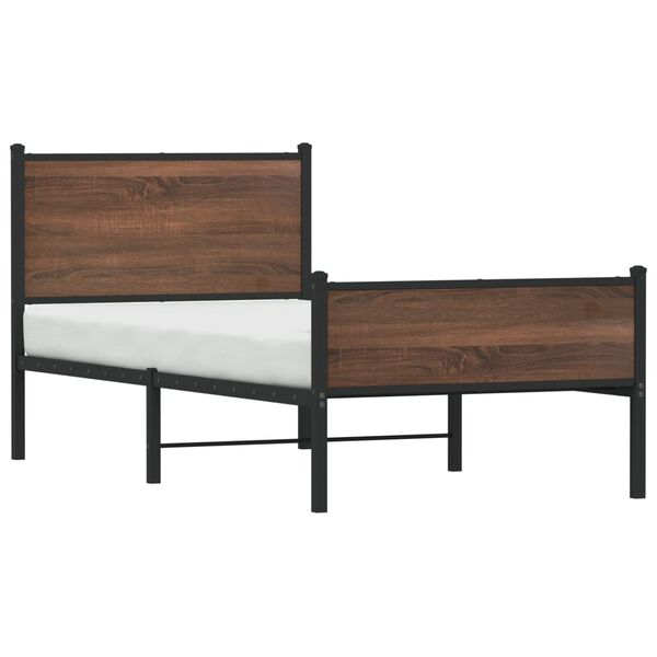 vidaXL Estrutura de cama sem colchão 75x190 cm metal carvalho castanho