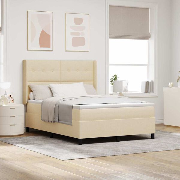 vidaXL Cama Box com colch&atilde;o com cabeceira Creme 200 x 140 cm tecido