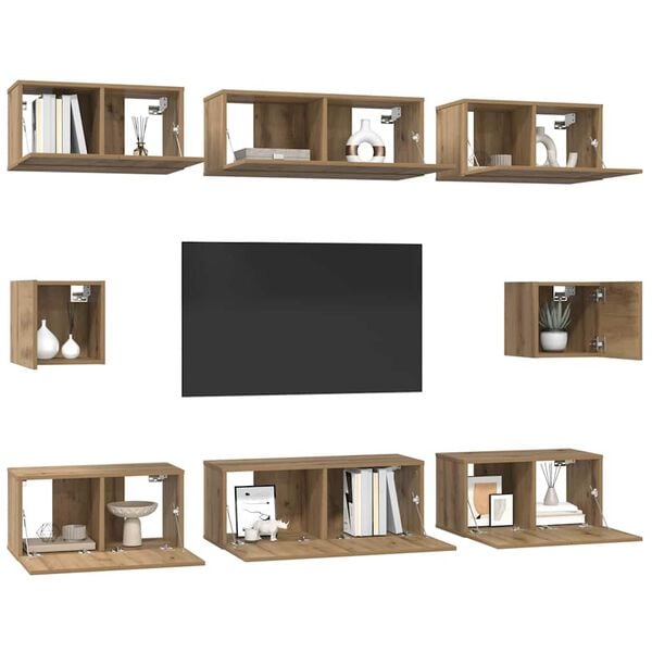 vidaXL Conjunto de m&oacute;vel de TV 8 pcs Carvalho Artesanal
