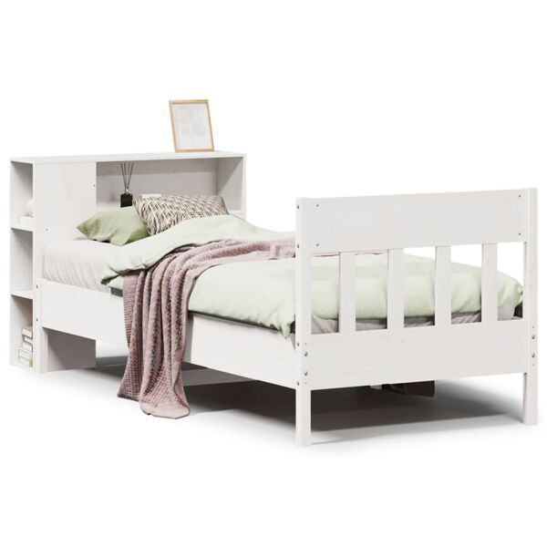vidaXL Cama com estante sem colch&atilde;o 75x190 cm pinho maci&ccedil;o branco