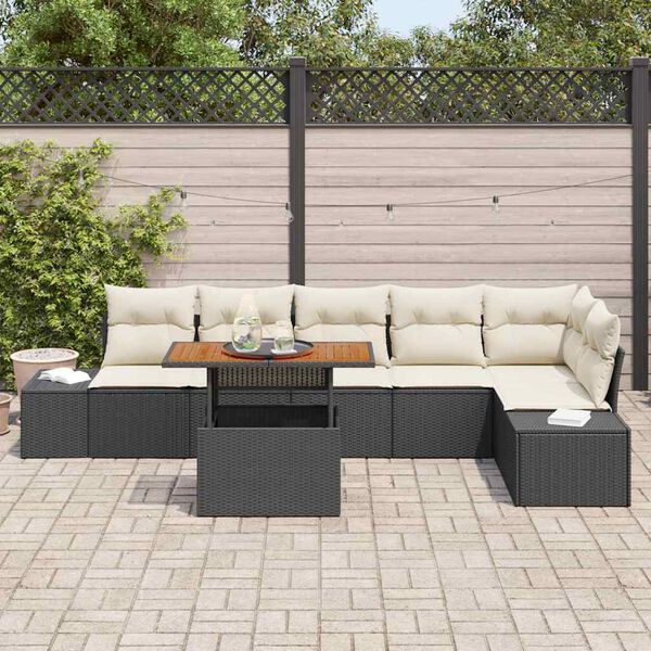vidaXL Conjunto de Jantar para Jardim com almofada 7 pcs Preto e Creme
