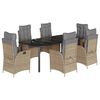 vidaXL 7 pcs conjunto de jantar p/ jardim com almofad&otilde;es vime PE bege