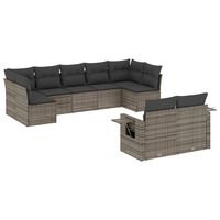 vidaXL 9 pcs conjunto sofás p/ jardim com almofadões vime PE cinzento