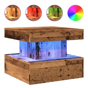 vidaXL Mesa de centro com luzes LED 50x50x40 cm madeira velha