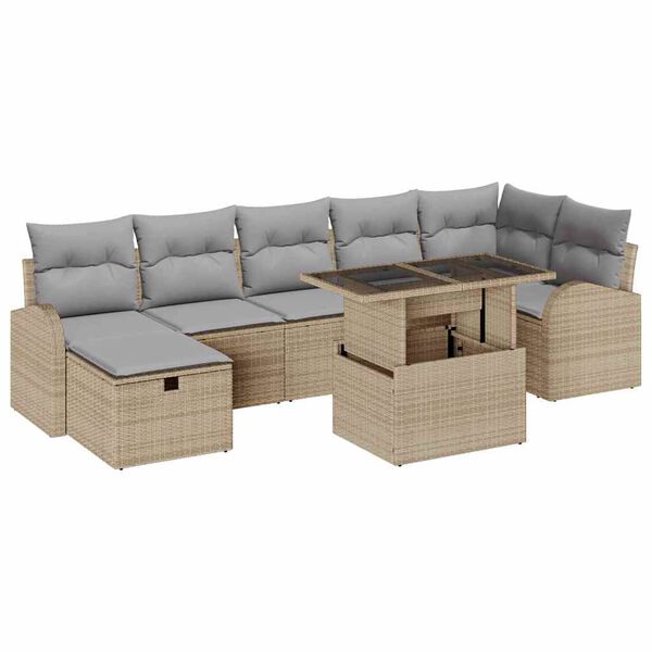 vidaXL Conjunto de Sof&aacute; de Jardim 8 pcs Bege Rattan Sint&eacute;tico