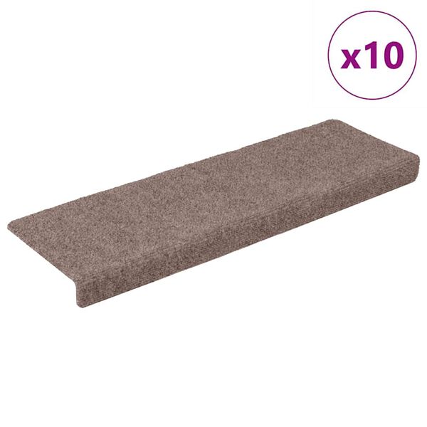 vidaXL Tapetes de escada autoadesivos 10 pe&ccedil;as 65x21x4 cm castanho claro com borda retangular