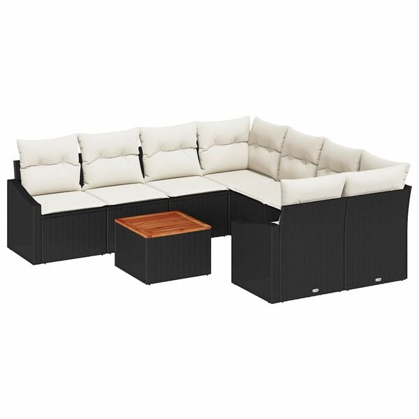 vidaXL Conjunto de Sof&aacute; de Jardim 9 pcs Preto Rattan Sint&eacute;tico