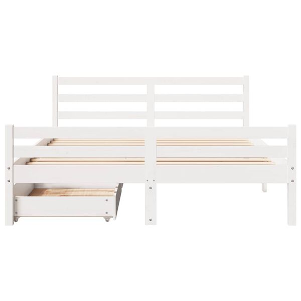 vidaXL Cama sem colch&atilde;o 135x190 cm madeira de pinho maci&ccedil;a branco