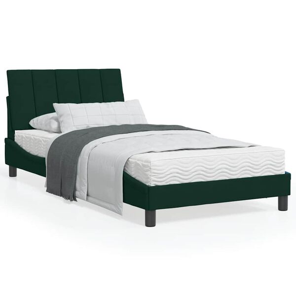 vidaXL Cama com colch&atilde;o Hanko 100x200 cm veludo verde-escuro