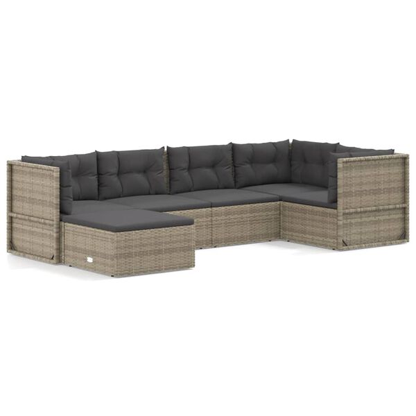 vidaXL 6 pcs conjunto lounge de jardim c/ almofad&otilde;es vime PE cinzento