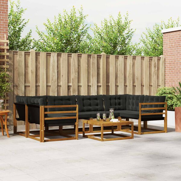 vidaXL Conjunto de Sof&aacute;s para Exterior 7 pcs Natural e Preto