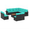 vidaXL Conjunto de sof&aacute; de jardim com 12 pe&ccedil;as e almofadas em rattan sint&eacute;tico preto