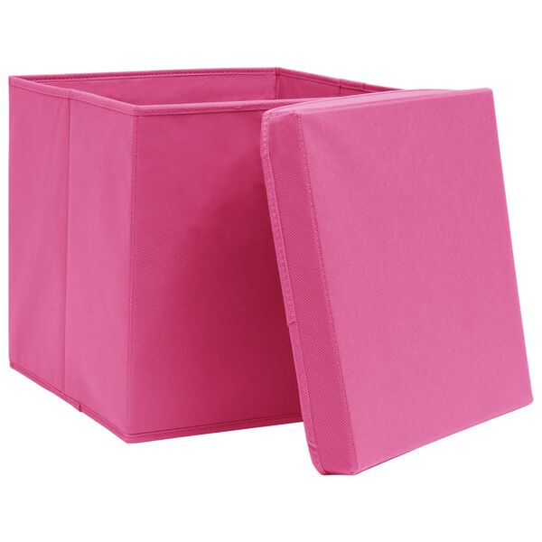 vidaXL Caixas de arruma&ccedil;&atilde;o com tampas 10 pcs 32x32x32 cm tecido rosa