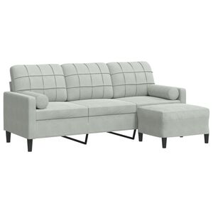 vidaXL Sof&aacute; de 3 lugares com apoio de p&eacute;s 180 cm veludo cinzento-claro