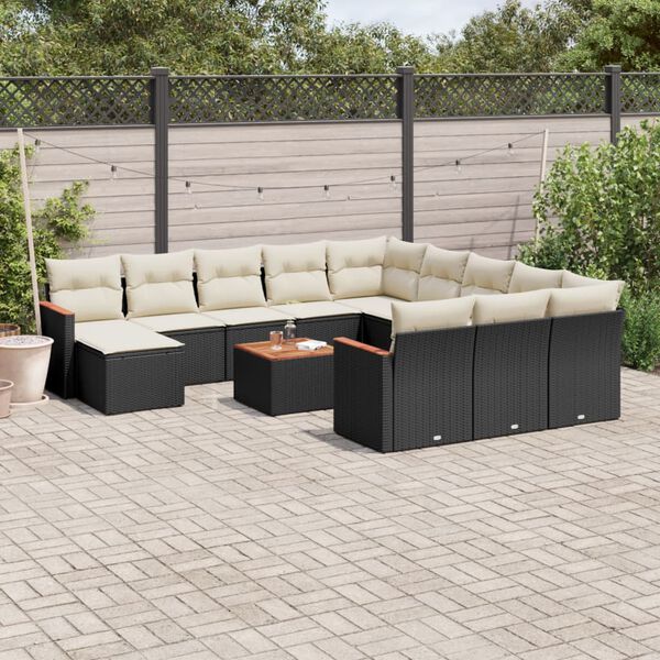 vidaXL 13 pcs conjunto de sof&aacute;s de jardim com almofad&otilde;es vime PE preto