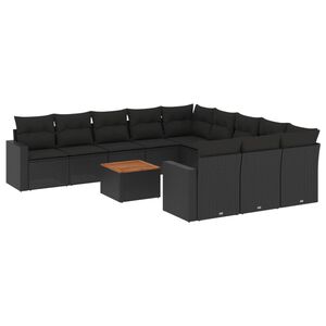 vidaXL 12 pcs conjunto de sof&aacute;s de jardim c/ almofad&otilde;es vime PE preto