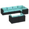 vidaXL 7 pcs conjunto lounge de jardim c/ almofad&otilde;es vime PE preto