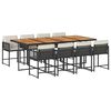 vidaXL 9 pcs conjunto de jantar p/ jardim c/ almofad&otilde;es vime PE preto