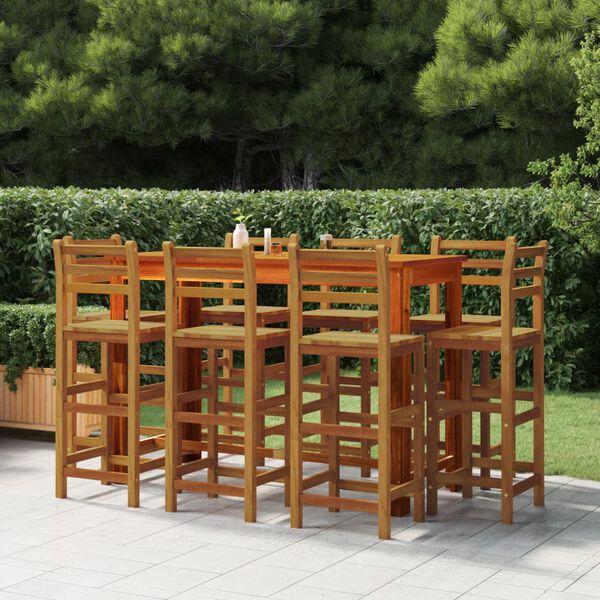 vidaXL 9 pcs conjunto de bar para jardim madeira de ac&aacute;cia maci&ccedil;a
