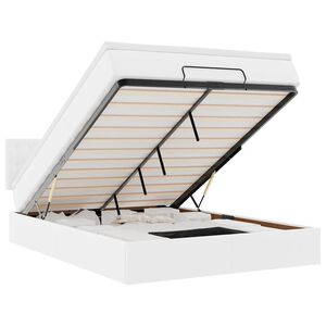 vidaXL Estrutura de cama otomana com colch&atilde;o branco couro falso